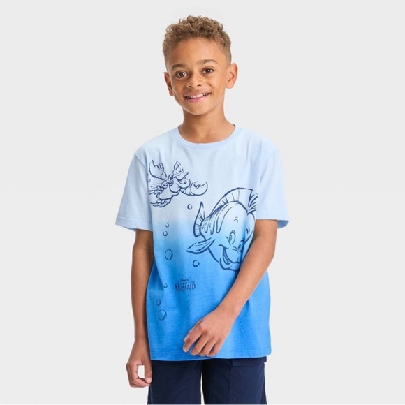 Disney’s Little Mermaid Blue T-Shirt Short Sleeve Flounder And Sebastian 3T 4T - Picture 1 of 4